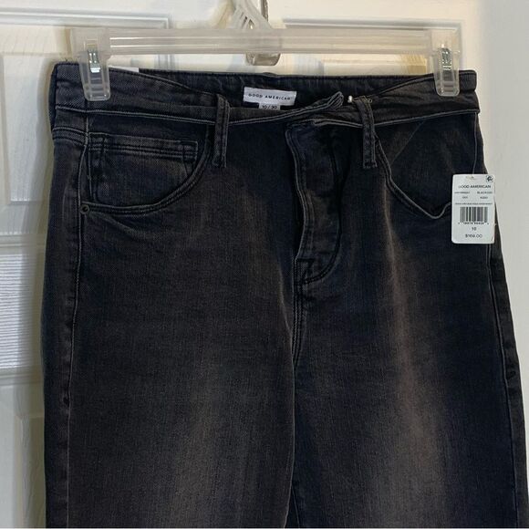 Good American Good Vintage Fold Over Waist Black Jeans Size 10 - Picture 5 of 13